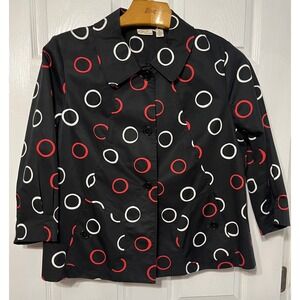 Kim Rogers Women's‎ Black Circle Print Button Front 3/4 Sleeve Jacket